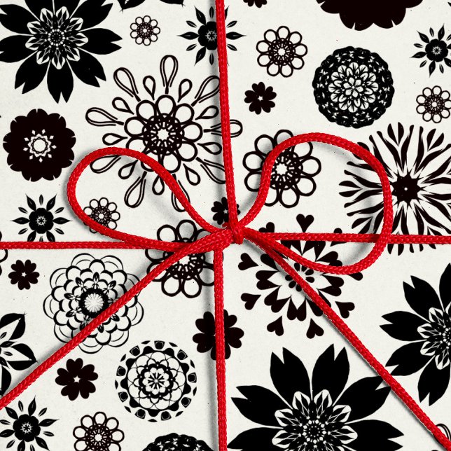 Papel De Regalo Patrón floral blanco y negro moderno divertido (Subido por el creador)