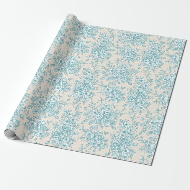 Papel De Regalo Patrón floral Blue Rose Bouquet Garden (Desenrollado)