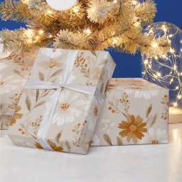 Papel De Regalo Patrón floral Boho Earth Tone Daisy Tan