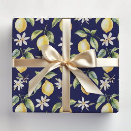 Papel De Regalo Patrón floral botánico de fruta de limón cítrico
