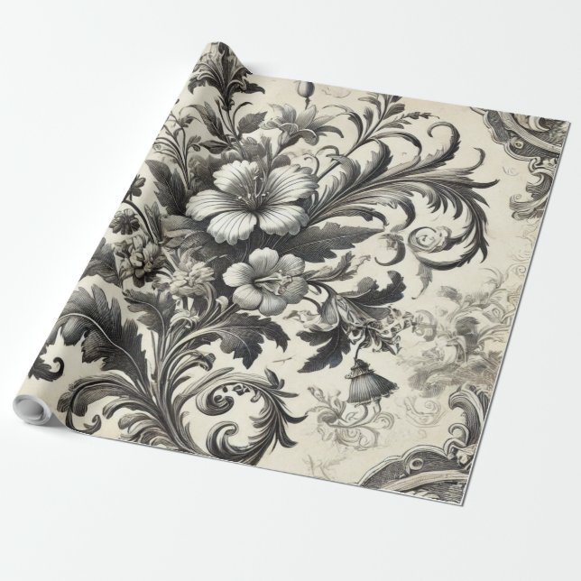 Papel De Regalo Patrón floral botánico inmaculado (Desenrollado)