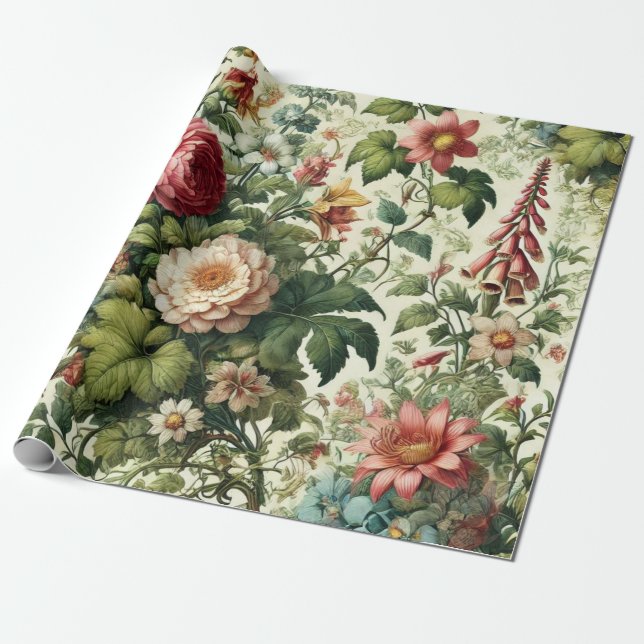 Papel De Regalo Patrón floral botánico sin mar (Desenrollado)