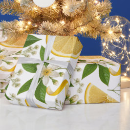 Papel De Regalo Patrón floral botánico y limón exprimido realista