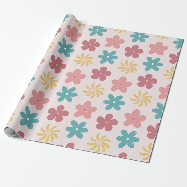 Papel De Regalo Patrón floral caprichoso (Desenrollado)