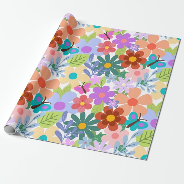 Papel De Regalo Patrón floral caprichoso (Desenrollado)