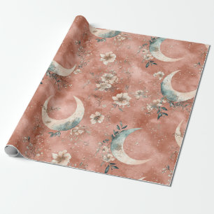 Papel De Regalo Patrón Floral Celestial Terracota Suave