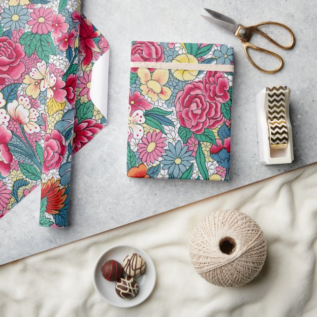Papel De Regalo Patrón floral chino colorido (Artesanía)