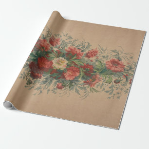 Papel De Regalo Patrón Floral Clásico Antiguo del Siglo XIX