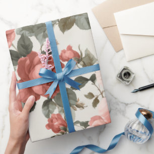 Papel De Regalo Patrón floral clásico de rosa crema y rosa
