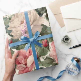 Papel De Regalo Patrón floral clásico de rosa crema y rosa