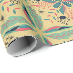 Papel De Regalo Patrón floral continuo con amarillo y azul verde