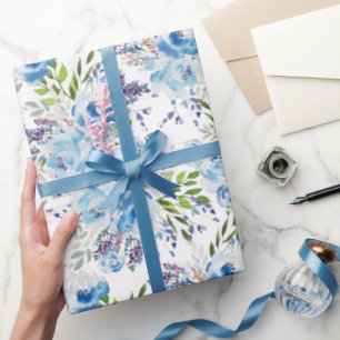 Papel De Regalo Patrón floral continuo de acuarela azul