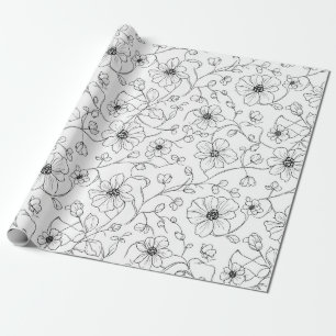 Papel De Regalo Patrón floral continuo de arte de línea minimalist