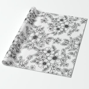 Papel De Regalo Patrón floral continuo de arte de línea minimalist