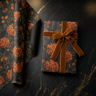 Papel De Regalo Patrón floral continuo de caléndula naranja oscura