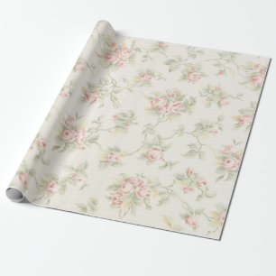 Papel De Regalo Patrón Floral Cottagecore de Rosa Rosa Antigua