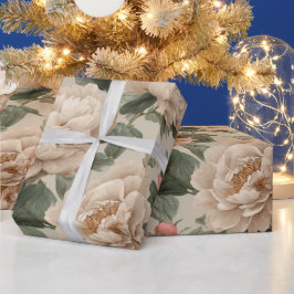 Papel De Regalo Patrón floral crema de peonía rosada vintage