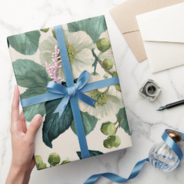 Papel De Regalo Patrón floral crema flor verde botánica