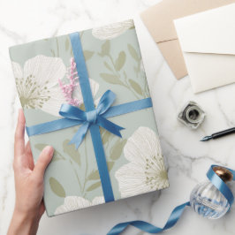 Papel De Regalo Patrón floral crema flor verde suave