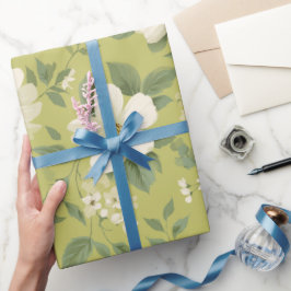 Papel De Regalo Patrón floral crema flor verde suave