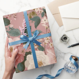 Papel De Regalo Patrón floral crema rosa polvoriento vintage