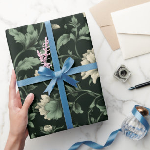 Papel De Regalo Patrón floral crema verde botánico