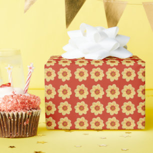 Papel De Regalo Patrón floral Dahlia amarillo en rojo