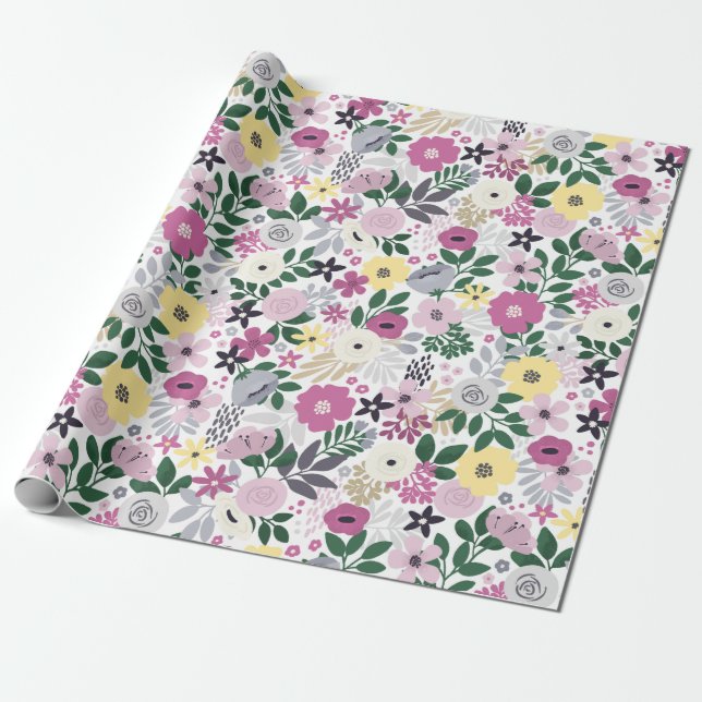 Papel De Regalo Patrón floral de acuarela (Desenrollado)