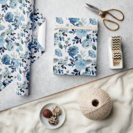 Papel De Regalo Patrón floral de acuarela azul