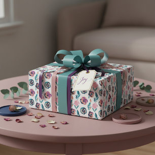 Papel De Regalo Patrón floral de acuarela azul y rosa