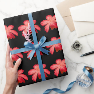 Papel De Regalo Patrón floral de acuarela de flor roja sobre negro