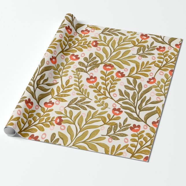 Papel De Regalo Patrón floral de acuarela elegante (Desenrollado)