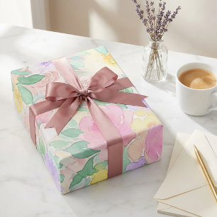 Papel De Regalo Patrón floral de acuarela pastel – Suave primavera