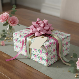 Papel De Regalo Patrón floral de acuarela rosa brillante