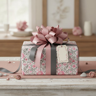 Papel De Regalo patrón floral de acuarela rosa pastel