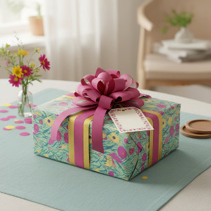 Papel De Regalo Patrón floral de acuarela rosa y amarilla silencia