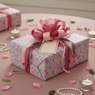 Papel De Regalo Patrón floral de acuarela rosa y gris