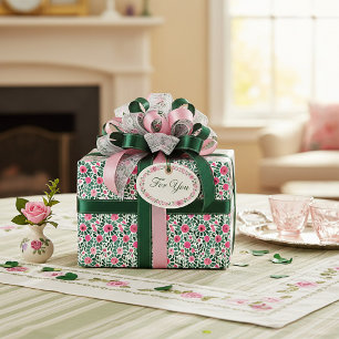 Papel De Regalo Patrón floral de acuarela rosa y verde