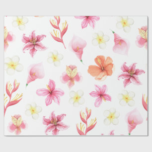 Papel De Regalo Patrón floral de acuarela tropical rosa
