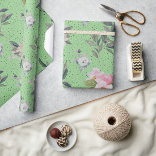 Papel De Regalo Patrón floral de acuarela verde suave