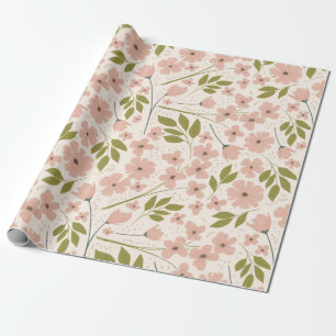 Papel De Regalo Patrón floral de Bonito rosa y crema de Rubor