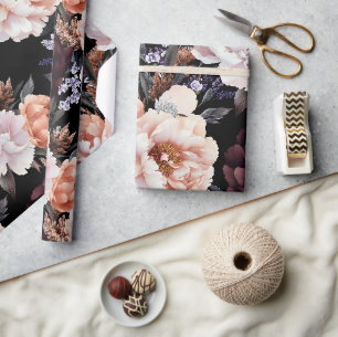Papel De Regalo Patrón floral de Borgoña Peonies