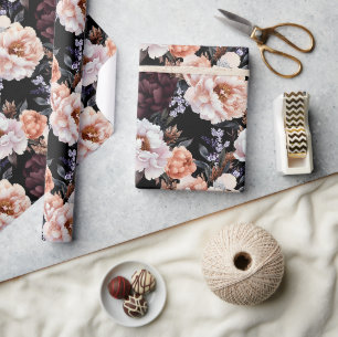 Papel De Regalo Patrón floral de Borgoña Peonies