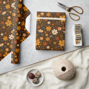 Papel De Regalo Patrón floral de caída vintage - Flores de otoño