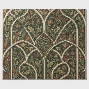 Papel De Regalo Patrón floral de cardo victoriano verde oscuro