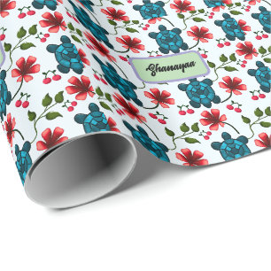 Papel De Regalo Patrón floral de cereza de tortuga tropical person
