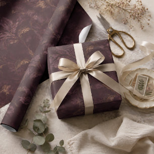 Papel De Regalo Patrón floral de ciruela oscura Botanica vintage