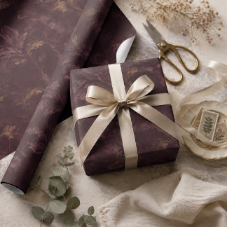 Papel De Regalo Patrón floral de ciruela oscura | Botanica vintage