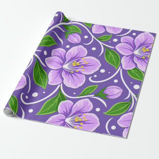 Papel De Regalo Patrón floral de color púrpura claro con hojas ver
