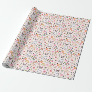 Papel De Regalo Patrón floral de Conejos Cubiertos de Pascua